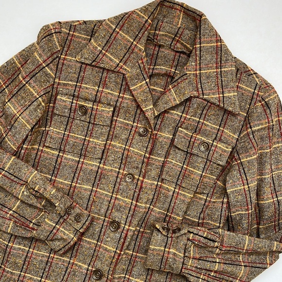 1970s Dagger Collar Brown Rust Red & Mustard Yellow Jacket / Blazer - Picture 4 of 10